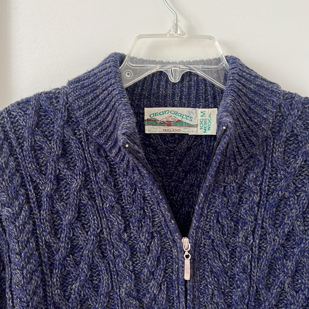 Aran Crafts Blue Zip Front Cardigan Size M